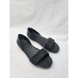 Crocs Lina Flats Sandals Shoes Womens 7 Embellished Dorsay Open Toe Black